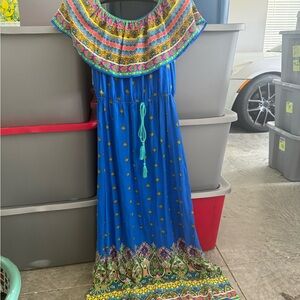 Vibrant Blue  Dress with Multicolor Accents mp29